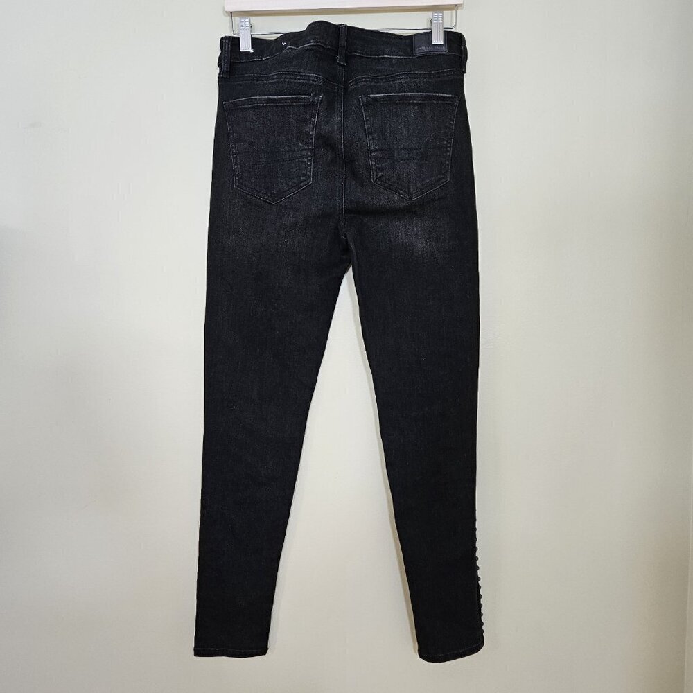 American Eagle Jean Womens US 8 Black High Rise Jeggings Stretch Studs Punk Goth - Picture 2 of 16